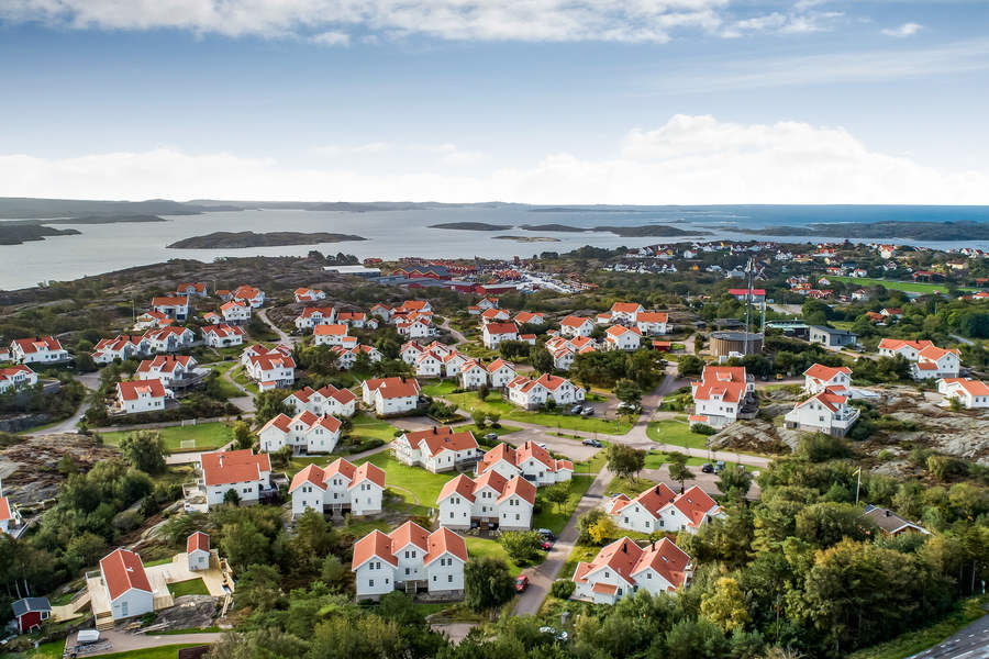Eagle view direction south. The island Tjörn in the other side of the bay